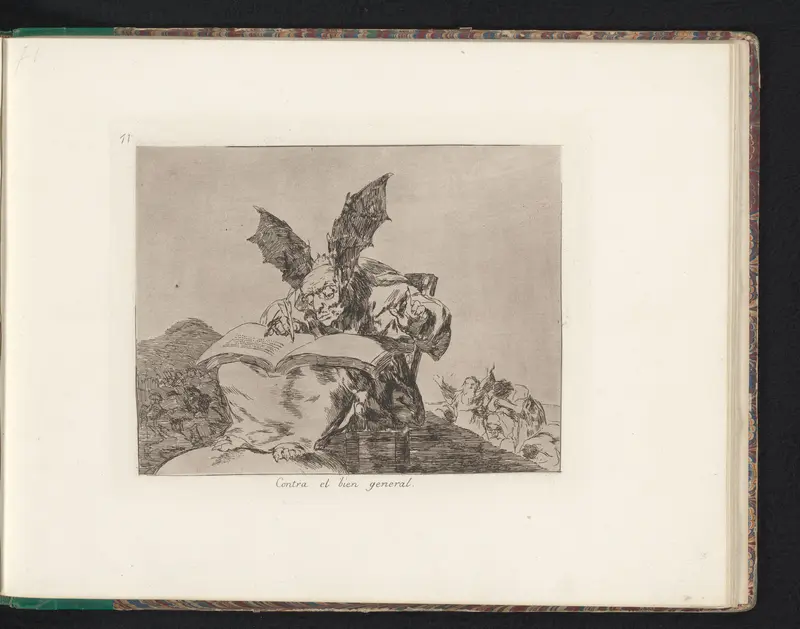 Monsterlijk figuur met klauwen en vleermuisvleugels als oren schrijft in een boek Wall Art by Francisco de Goya - High-Resolution Digital Print