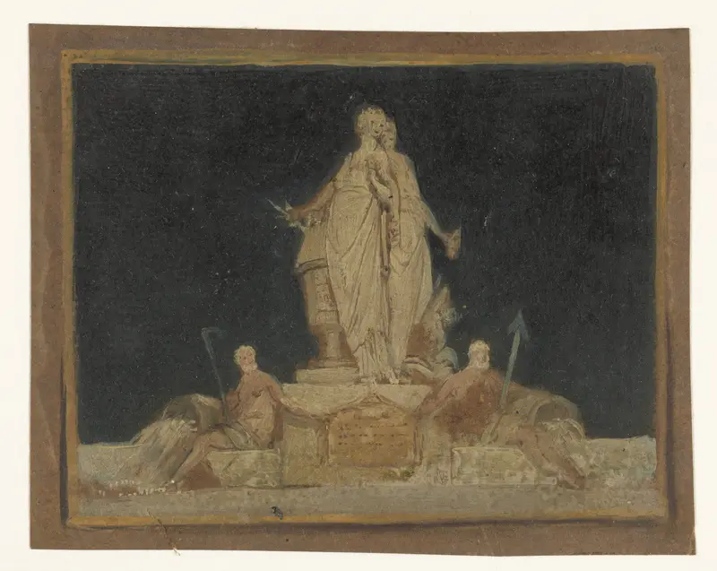 Monument met twee staande figuren en twee stroomgoden Wall Art by anonymous - High-Resolution Digital Print