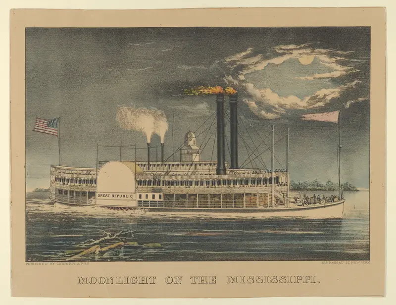 Moonlight on the Mississippi Wall Art by Currier & Ives - High-Resolution Digital Print