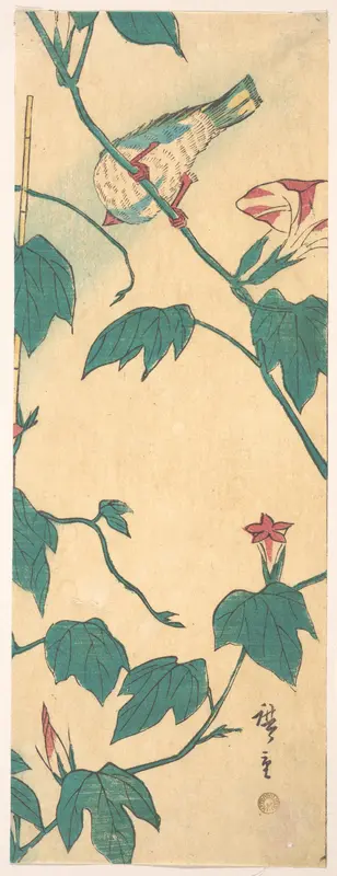 Morning Glories and Bird
