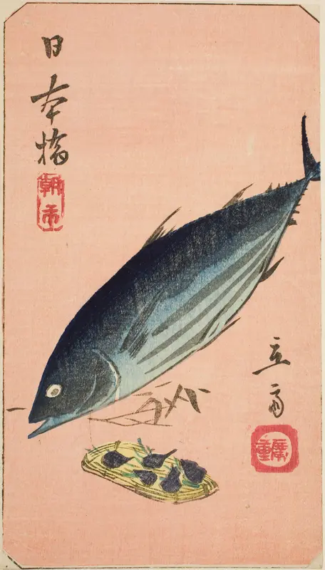 Morning Market at Nihon Bridge (Nihonbashi, asaichi), section of a sheet from the series "Cutouts of Famous Places in Edo (Harimaze Koto meisho)"