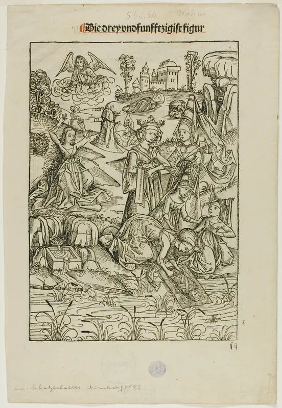 Moses Found by Pharaoh's Daughter (recto) and Judas's Betrayal (verso), pages 53 and 54, from the Treasury (Schatzbehalter) Wall Art by Michel Wolgemut - High-Resolution Digital Print