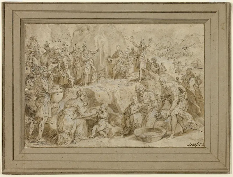 Moses Striking Water from the Rock Wall Art by Crispin van den Broeck - High-Resolution Digital Print