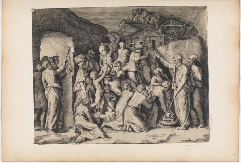 Moses Telling the Israelites to Gather Manna and Moses Striking the Rock Wall Art by Giulio Bonasone - High-Resolution Digital Print
