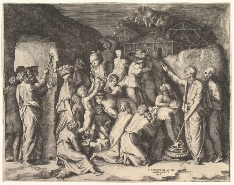 Moses Telling the Israelites to Gather the Manna and Moses Striking the Rock Wall Art by Giulio Bonasone - High-Resolution Digital Print
