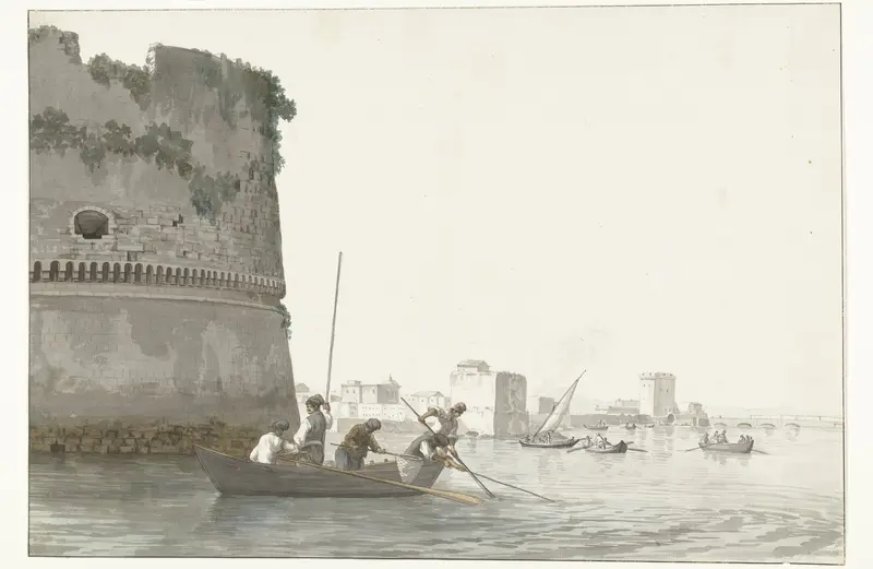 Mosselvissers op Mare Piccolo bij de vestingwerken van Tarente Wall Art by Louis Ducros - High-Resolution Digital Print