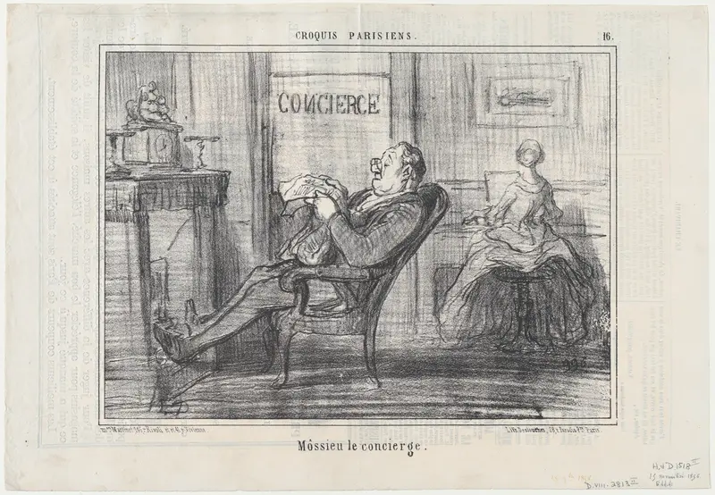 Môssieu le concierge, from Croquis Parisiens, published in Le Charivari, November 25, 1856 Wall Art by Honoré Daumier - High-Resolution Digital Print