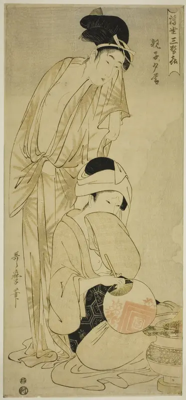 Mother and Child at Dusk (Oyako yugure), from the series "Three Evening Pleasure of the Floating World (Ukiyo san seki)" Wall Art by Kitagawa Utamaro - High-Resolution Digital Print