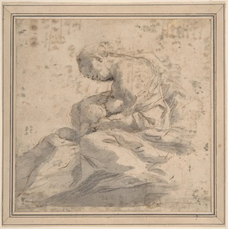 Mother and Children (Charity?) Wall Art by Anonymous, Italian, Roman-Bolognese, 17th century - High-Resolution Digital Print
