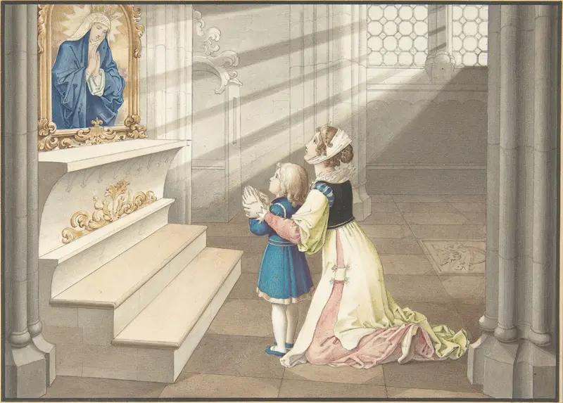 Mother and Daughter in Prayer Wall Art by Julius Schnorr von Carolsfeld - High-Resolution Digital Print