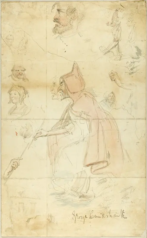 Mother Shipton (recto); Sheet of Sketches: Fleur-de-Lis and Figures (verso) Wall Art by George Cruikshank - High-Resolution Digital Print