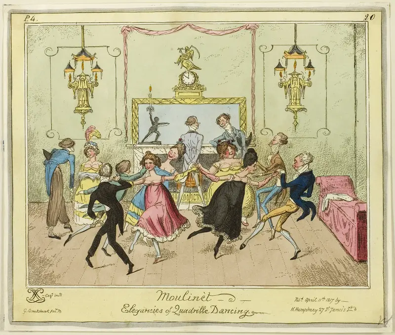 Moulinet-Elegances of Quadrille Dancing Wall Art by George Cruikshank - High-Resolution Digital Print