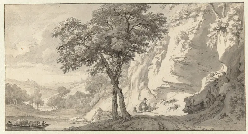 Mountain Landscape with a Ferry Wall Art by Isaac de Moucheron - High-Resolution Digital Print