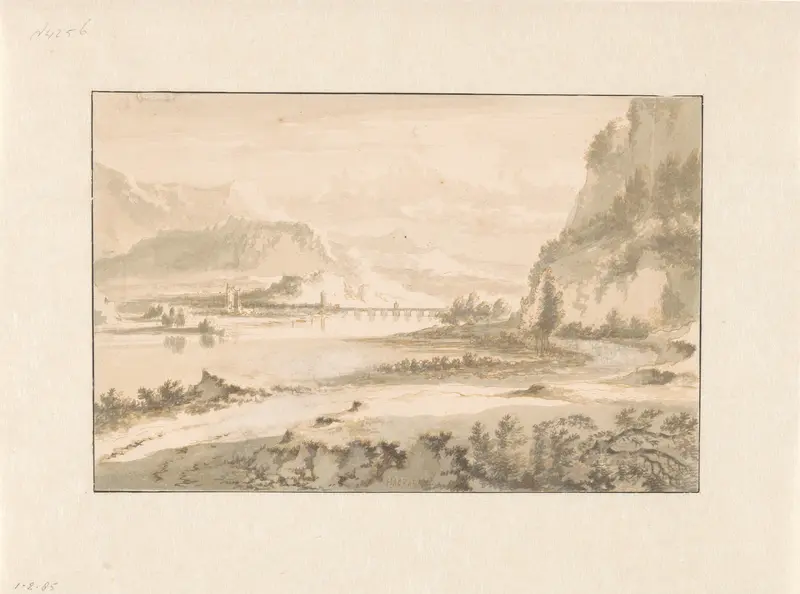 Mountain Landscape with a Stone Bridge over a River Wall Art by Jan Hackaert - High-Resolution Digital Print