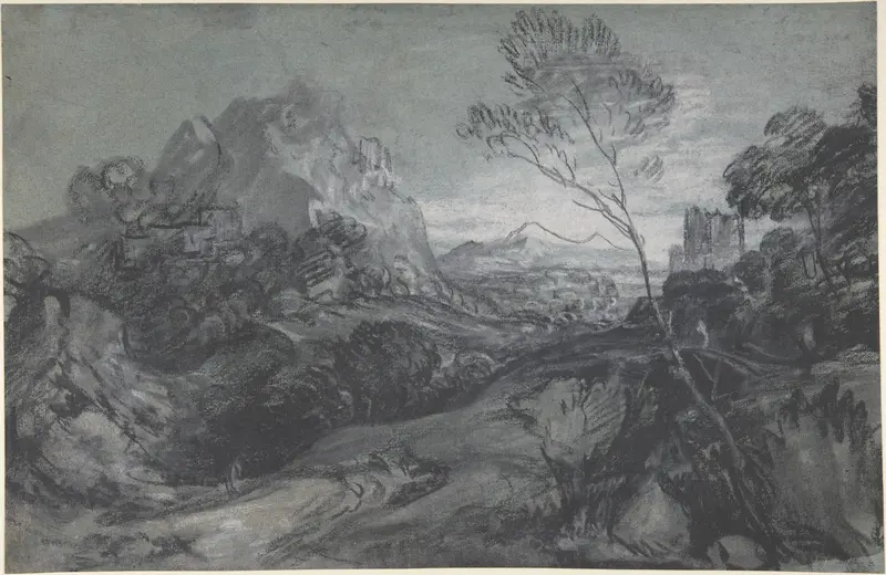 Mountain Landscape with Figures and Buildings Wall Art by Thomas Gainsborough - High-Resolution Digital Print