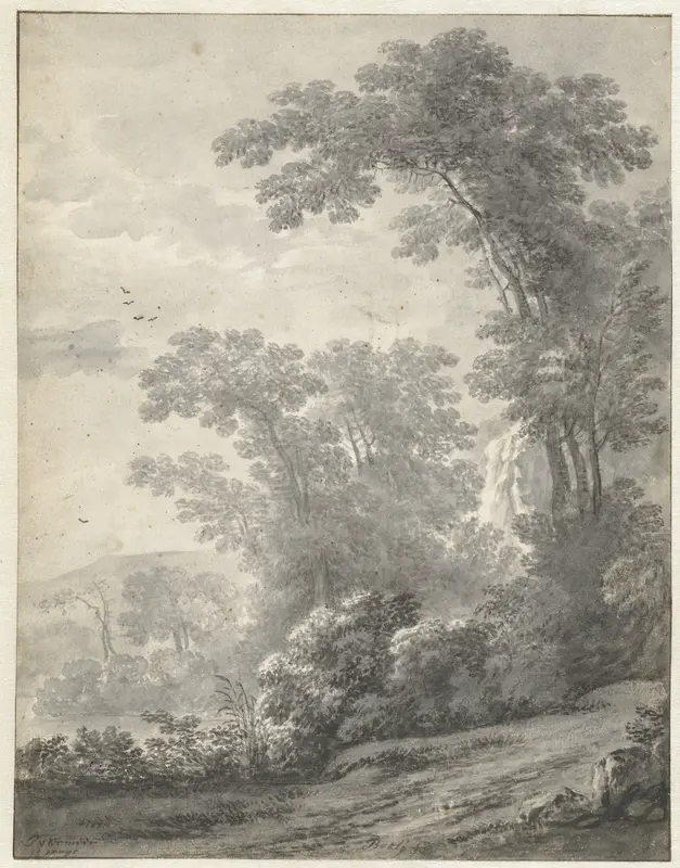 Mountain Landscape with Trees near a River Wall Art by Jan van der Meer (II) - High-Resolution Digital Print