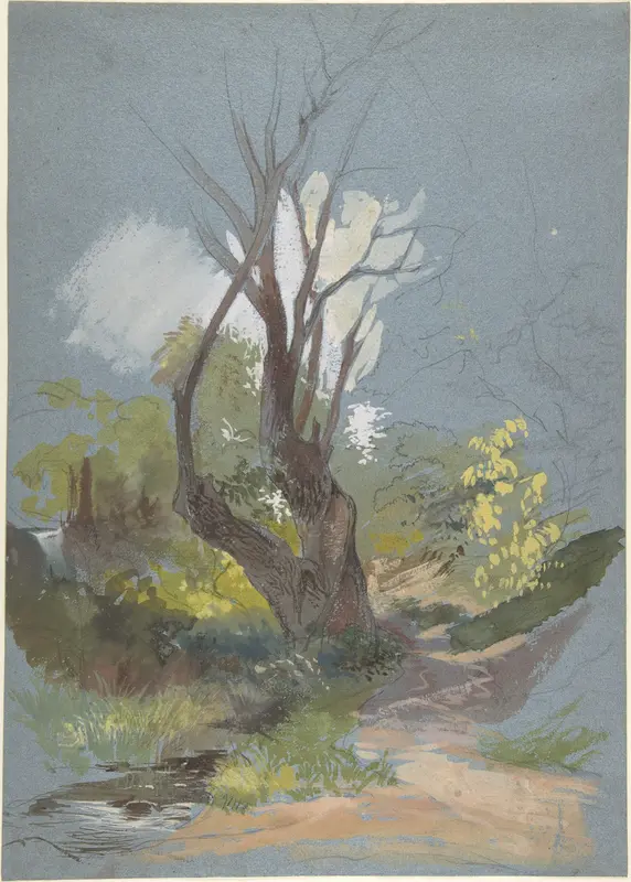 Mountain Path with a Tree Wall Art by Friedrich Nerly - High-Resolution Digital Print
