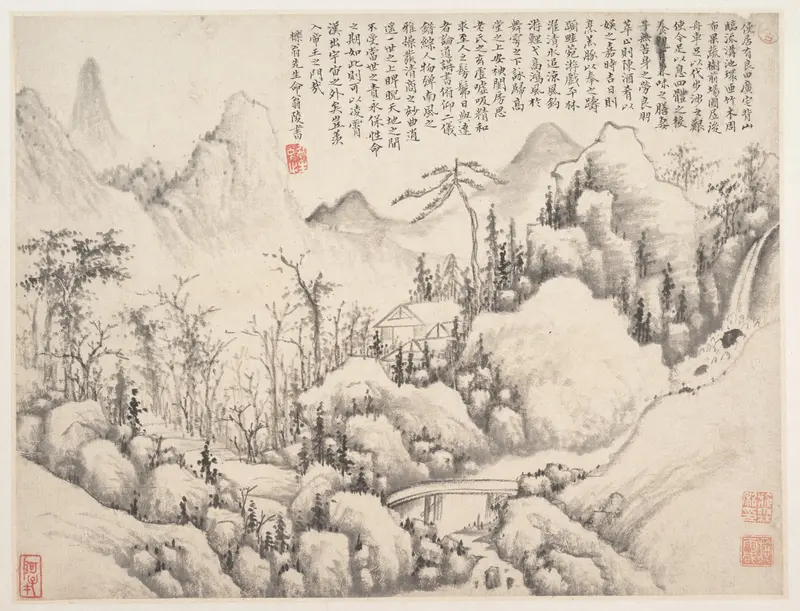 Mountain Retreat,  leaf from Album for Zhou Lianggong