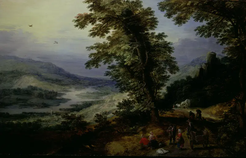 Mountain Road with Travelers