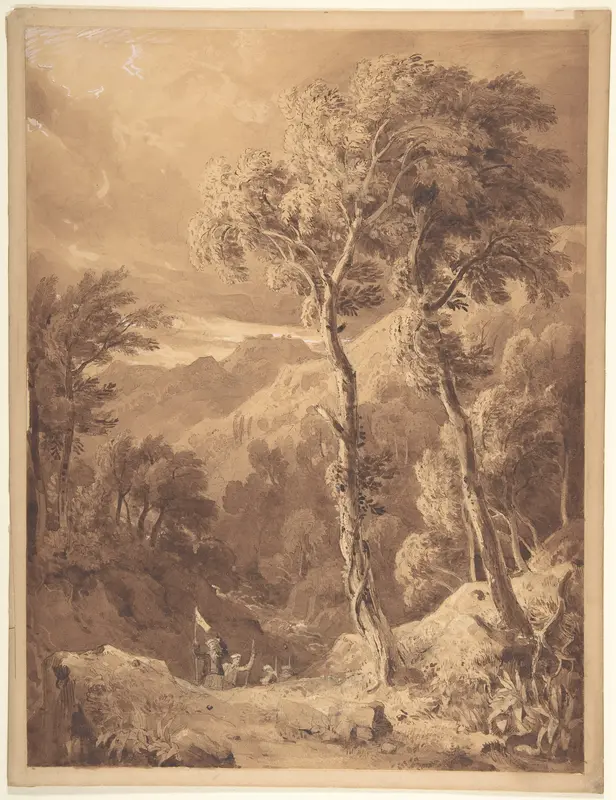 Mountainous landscape with travellers (Scene on the river Pellene Achaia) Wall Art by Hugh William Williams - High-Resolution Digital Print