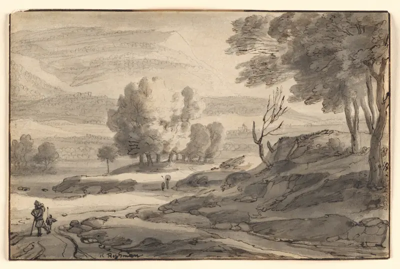 Mountainous River Landscape with Figures Wall Art by Roelant Roghman - High-Resolution Digital Print