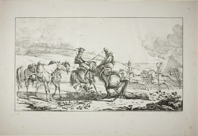 Mounted Artilleryman with Three Horses Bridled at Once Wall Art by Carle Vernet - High-Resolution Digital Print