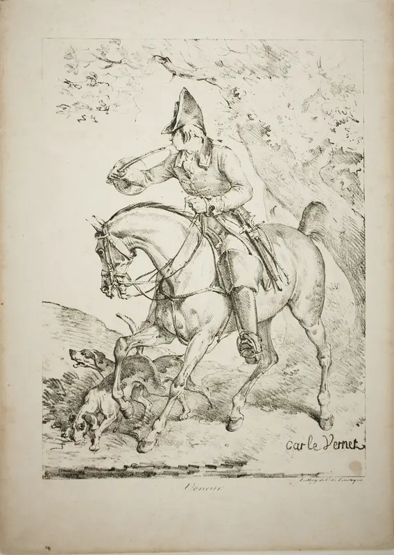 Mounted Huntsman Sounding a Horn Wall Art by Carle Vernet - High-Resolution Digital Print