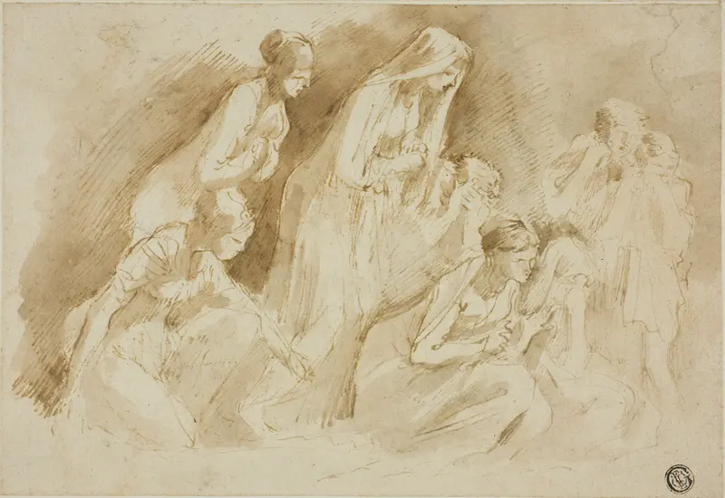 Mourners Over the Dead Christ Wall Art by Giovanni Benedetto Castiglione - High-Resolution Digital Print