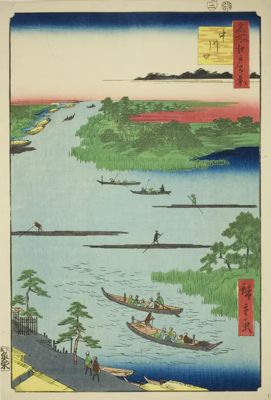 Mouth of the Nakawaga River (Nakagawaguchi), from the series “One Hundred Famous Views of Edo (Meisho Edo hyakkei)”
