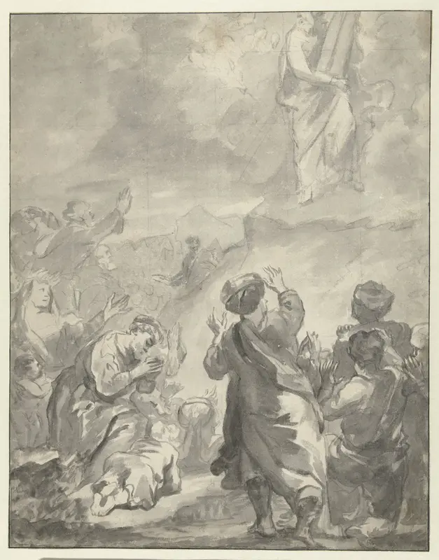 Mozes daalt af van de berg Sinaï met de tien geboden Wall Art by Ferdinand Bol - High-Resolution Digital Print