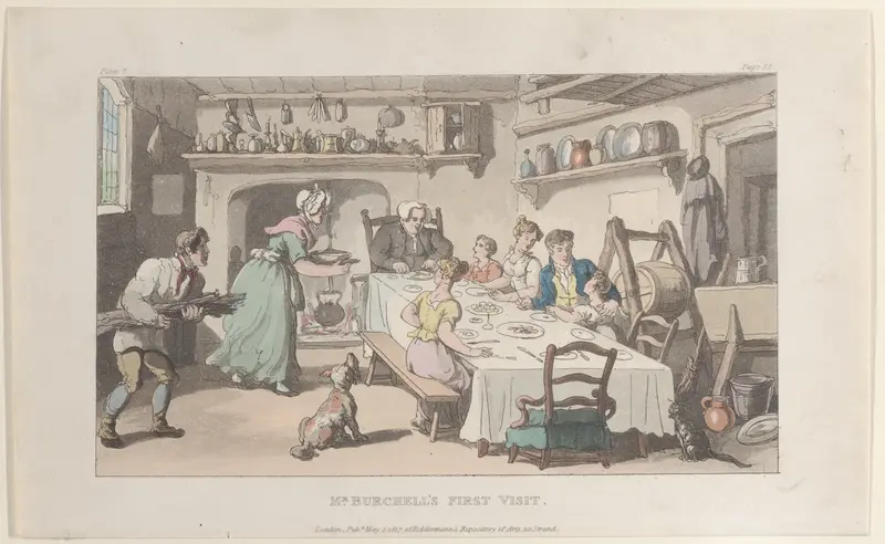 Mr. Burchell's First Visit, from "The Vicar of Wakefield" Wall Art by Thomas Rowlandson - High-Resolution Digital Print