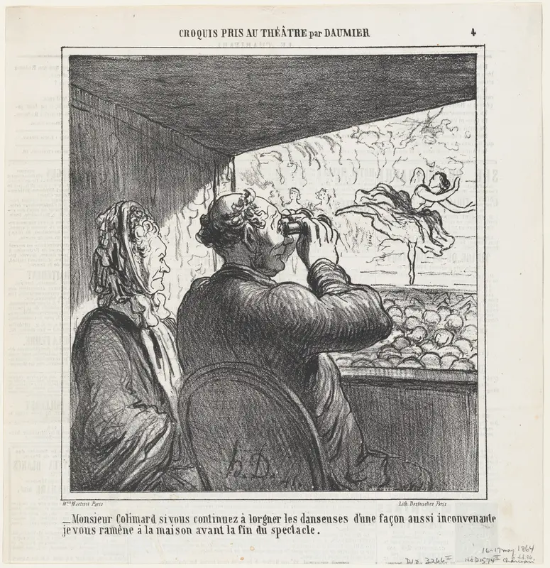 Mr. Colimard, if you don't immediately stop ogling the dancers..., from 'Theater sketches,' published in Le Charivari, May 4, 1864 Wall Art by Honoré Daumier - High-Resolution Digital Print