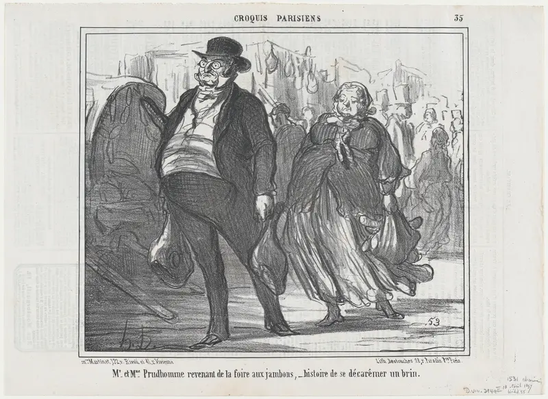 Mr. et Mme. Prudhomme revenant de la foire..., from Croquis Parisiens, published in Le Charivari, April 18, 1857 Wall Art by Honoré Daumier - High-Resolution Digital Print