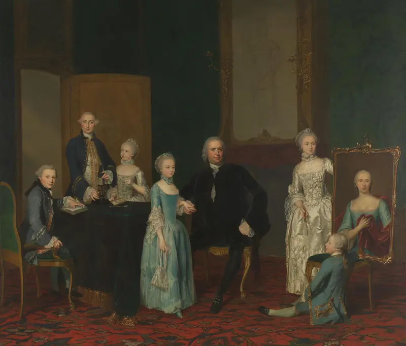 Mr. Pieter Cornelis Hasselaer (1720-96), raad van Indië en burgemeester van Amsterdam met zijn gezin Wall Art by George van der Mijn - High-Resolution Digital Print
