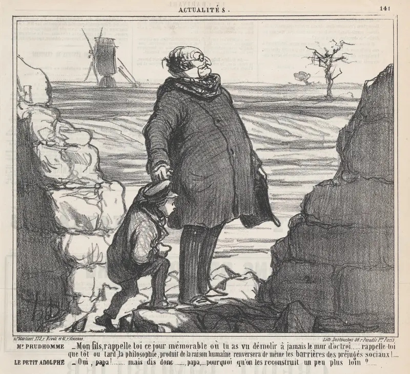 Mr. Prudhomme and young Adolph, from 'News of the Day,' published in Le Charivari, January 27, 1860 Wall Art by Honoré Daumier - High-Resolution Digital Print