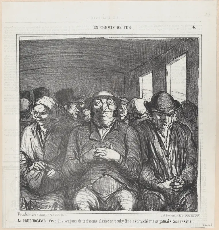 Mr. PRUDHOMME: Long live the third class compartments..., from 'On the train,' published in Le Charivari, August 30, 1864 Wall Art by Honoré Daumier - High-Resolution Digital Print