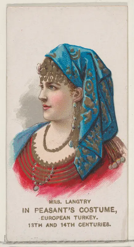 Mrs. Langtry in Peasant's Costume of European Turkey from the 13th and 14th Centuries, from the set Actors and Actresses, First Series (N70) for Duke brand cigarettes Wall Art by W. Duke, Sons & Co. - High-Resolution Digital Print