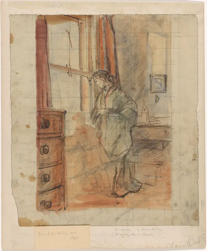 Mrs. Mc Evoy en haar zoon Michael staande bij een raam Wall Art by Ambrose Arthur MacEvoy - High-Resolution Digital Print