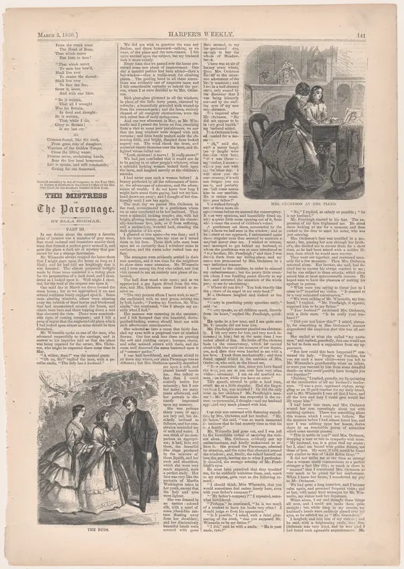 Mrs. Otcheson at the Piano, and The Buds (from "The Mistress of the Parsonage," in "Harper's Weekly") Wall Art by Winslow Homer - High-Resolution Digital Print