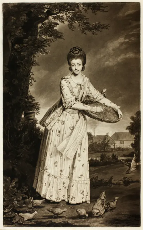 Mrs. Pelham Feeding Her Chickens Wall Art by William Dickinson - High-Resolution Digital Print