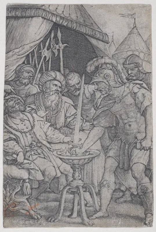 Mucius Scaevola and Porsenna, from "Roman Heroes" Wall Art by Georg Pencz - High-Resolution Digital Print