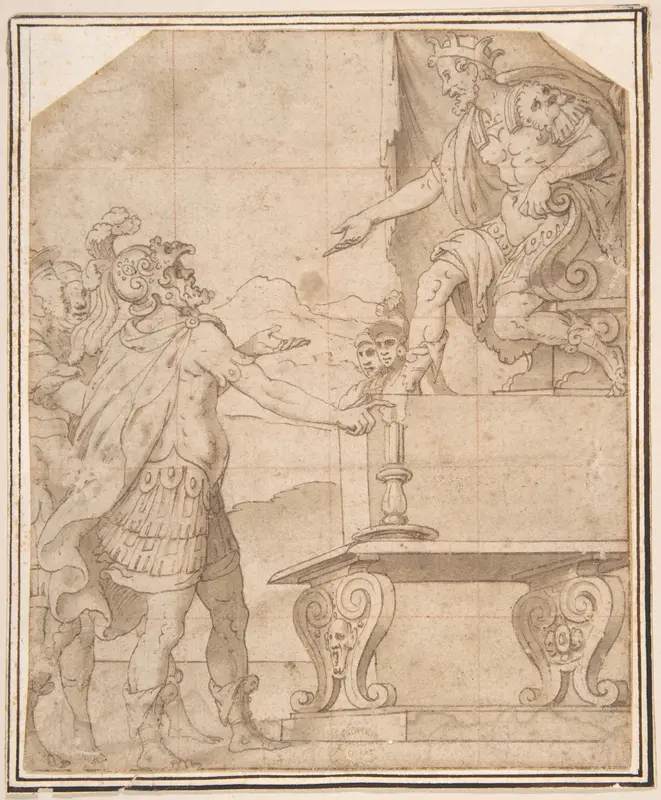 Mucius Scaevola Burning off his Hand before Porcenna Wall Art by Anonymous, Italian, 16th century - High-Resolution Digital Print