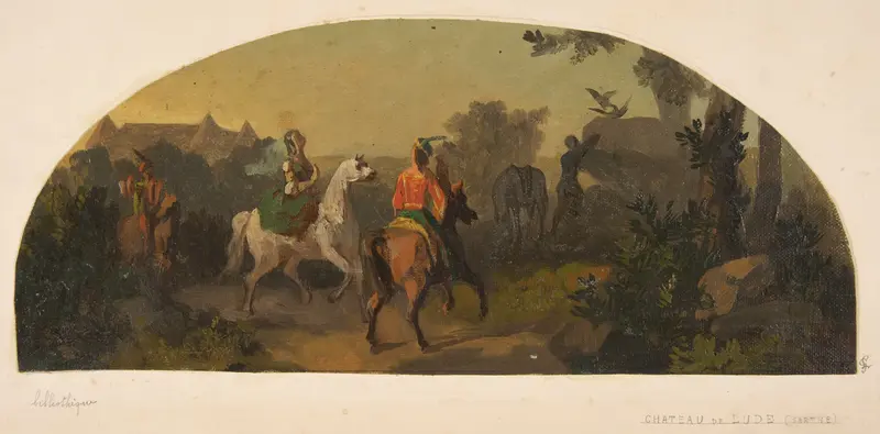 Mural design picturing riders in a landscape for a lunette in the library of the Chateau de Lude (Sarthe) Wall Art by Jules-Edmond-Charles Lachaise - High-Resolution Digital Print