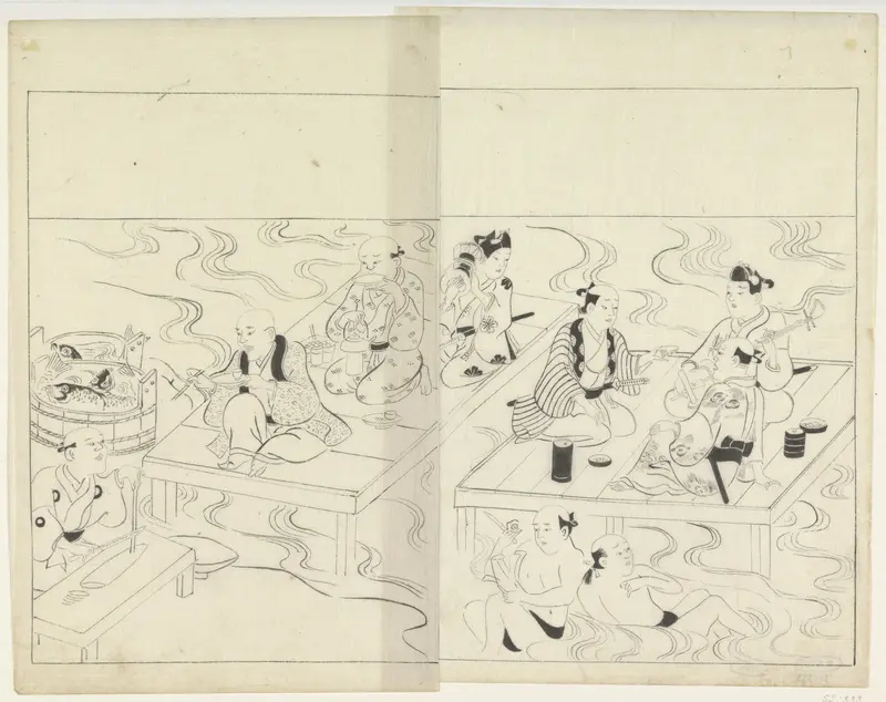 Musicerend en etend gezelschap Wall Art by Hishikawa Moronobu - High-Resolution Digital Print