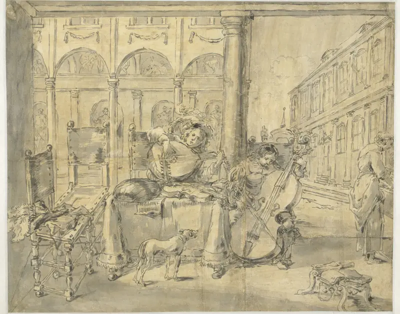 Muzikanten in een loggia Wall Art by Leonaert Bramer - High-Resolution Digital Print