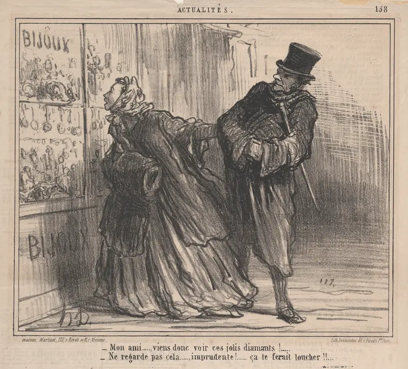My dear, come and have a look at these beautiful diamonds!, from 'News of the Day,' published in Le Charivari, January 20, 1860 Wall Art by Honoré Daumier - High-Resolution Digital Print