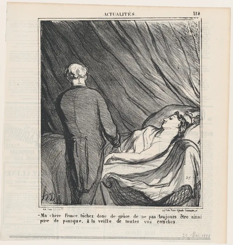 My dear France, I urge you not to panic every time before your delivery!, from 'News of the day,' published in Le Charivari, March 23, 1870 Wall Art by Honoré Daumier - High-Resolution Digital Print