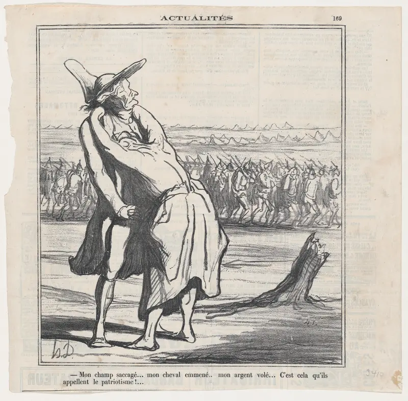 My field plundered... my horse taken away... my money stolen... and this is what they call patriotism!..., from "News of the day" Wall Art by Honoré Daumier - High-Resolution Digital Print