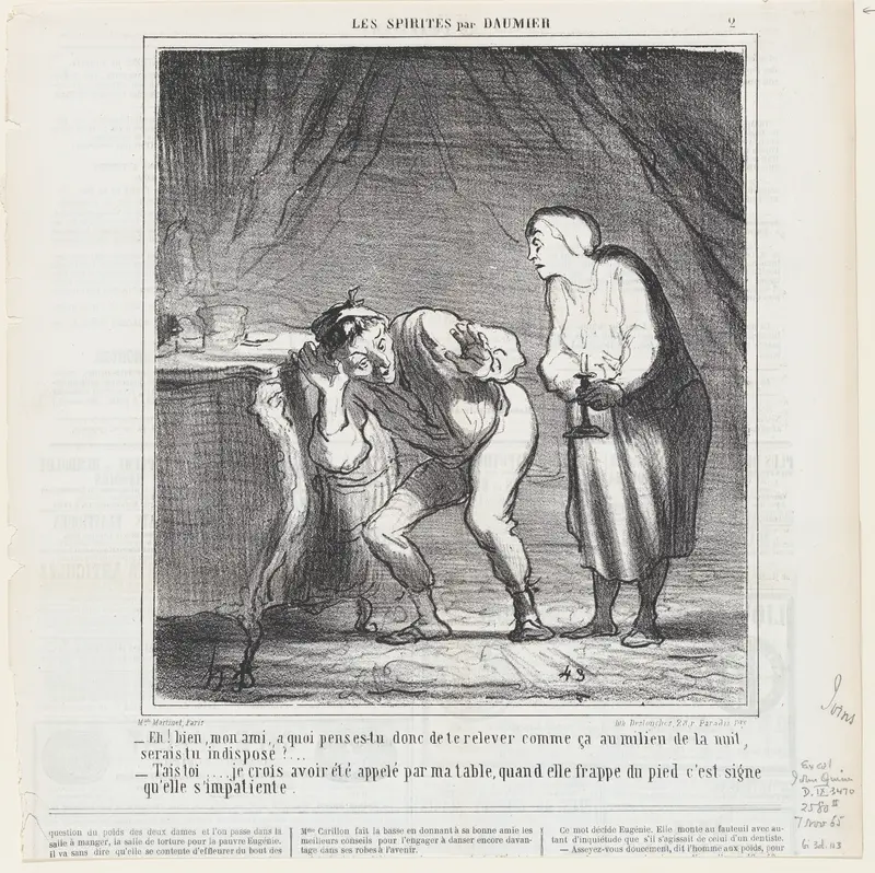 My friend, why are you up in the middle of the night, are you ill?, from 'The spiritualists,' published in Le Charivari, November 7, 1865 Wall Art by Honoré Daumier - High-Resolution Digital Print