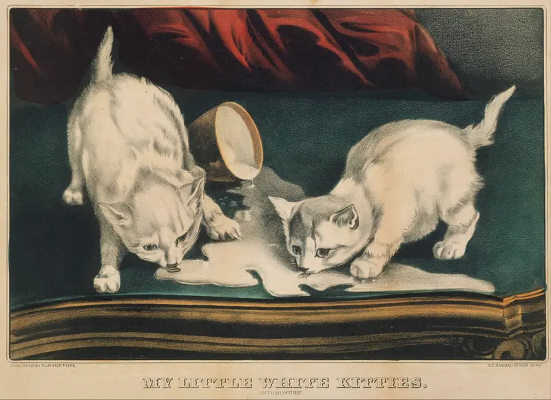 My Little White Kitties – Into Mischief Wall Art by Currier & Ives - High-Resolution Digital Print